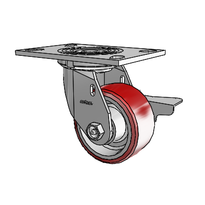4 Series 2 Inch Wide Top Plate Swivel Caster Caster with 4 x 2 Moldon Polyurethane (Aluminum Core) Wheel and Side Lock Brake