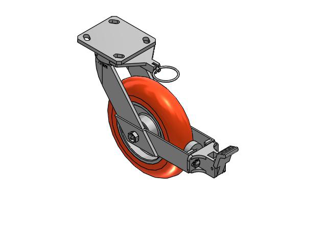 110 Series Kingpinless Top Plate Swivel Caster with 8 x 2 Orange Tread on Aluminum Core UA - Magnum Polyurethane (Aluminum Core) Wheel and Face Brake
