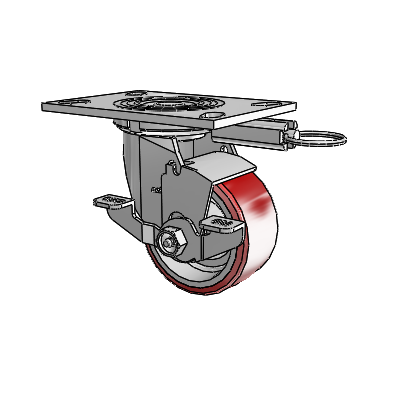 4 Series 2 Inch Wide Top Plate Swivel Caster Caster with 4 x 2 Moldon Polyurethane (Aluminum Core) Wheel and Top Lock Brake
