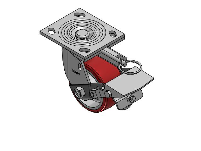 4 Series 2 Inch Wide Top Plate Swivel Caster Caster with 4 x 2 Moldon Polyurethane (Aluminum Core) Wheel and Tread Lock Brake