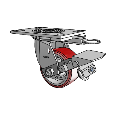 4 Series 2 Inch Wide Top Plate Swivel Caster Caster with 4 x 2 Moldon Polyurethane (Aluminum Core) Wheel and Tread Lock Brake