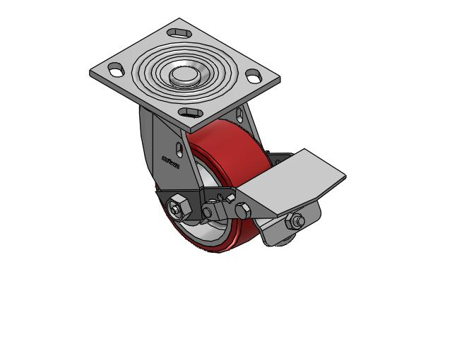 4 Series 2 Inch Wide Top Plate Swivel Caster Caster with 4 x 2 Moldon Polyurethane (Aluminum Core) Wheel and Tread Lock Brake