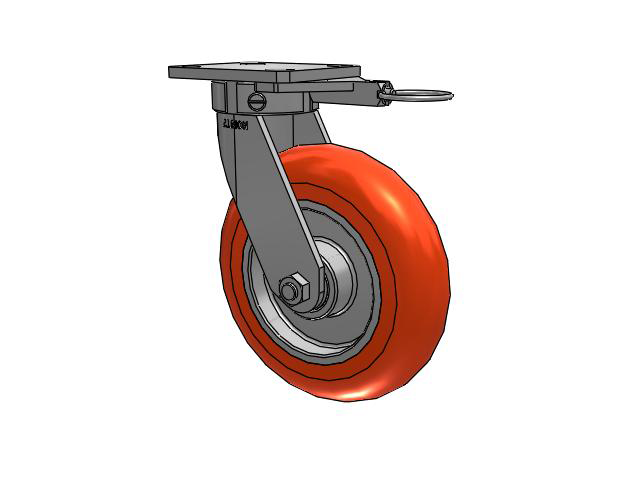 110 Series Kingpinless Top Plate Swivel Caster with 8 x 2 Orange Tread on Aluminum Core UA - Magnum Polyurethane (Aluminum Core) Wheel