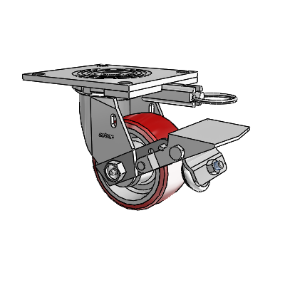 4 Series 2 Inch Wide Top Plate Swivel Caster Caster with 4 x 2 Moldon Polyurethane (Aluminum Core) Wheel and Tread Lock Brake
