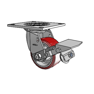 4 Series 2 Inch Wide Top Plate Swivel Caster Caster with 4 x 2 Moldon Polyurethane (Aluminum Core) Wheel and Tread Lock Brake