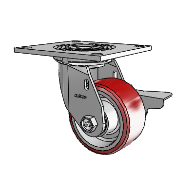 4 Series 2 Inch Wide Top Plate Swivel Caster Caster with 4 x 2 Moldon Polyurethane (Aluminum Core) Wheel and Side Lock Brake