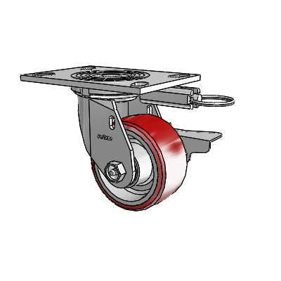 4 Series 2 Inch Wide Top Plate Swivel Caster Caster with 4 x 2 Moldon Polyurethane (Aluminum Core) Wheel and Side Lock Brake
