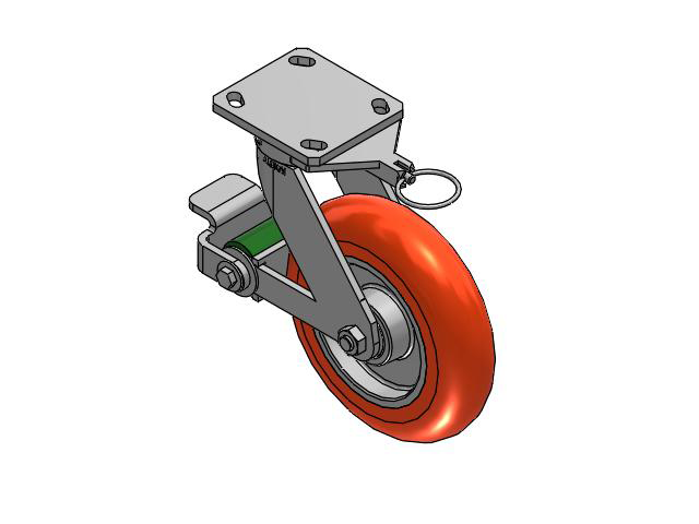 110 Series Kingpinless Top Plate Swivel Caster with 8 x 2 Orange Tread on Aluminum Core UA - Magnum Polyurethane (Aluminum Core) Wheel and Poly Cam Brake
