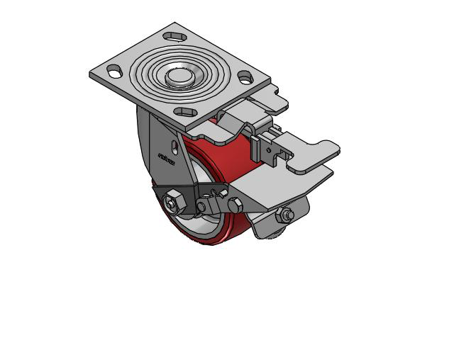 4 Series 2 Inch Wide Top Plate Swivel Caster Caster with 4 x 2 Moldon Polyurethane (Aluminum Core) Wheel and Tread Lock Brake