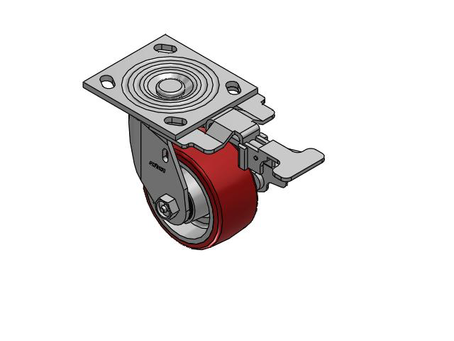 4 Series 2 Inch Wide Top Plate Swivel Caster Caster with 4 x 2 Moldon Polyurethane (Aluminum Core) Wheel and Side Lock Brake