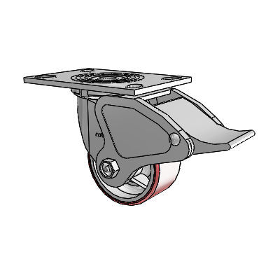 4 Series 2 Inch Wide Top Plate Swivel Caster Caster with 4 x 2 Moldon Polyurethane (Cast Iron Core) Wheel and Total Lock Brake