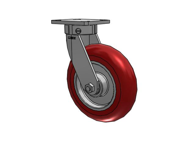 110 Series Kingpinless Top Plate Swivel Caster with 8 x 2 Red Tread on Aluminum Core UA - Magnum Polyurethane (Aluminum Core) Wheel