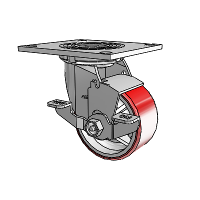 4 Series 2 Inch Wide Top Plate Swivel Caster Caster with 4 x 2 Moldon Polyurethane (Cast Iron Core) Wheel and Top Lock Brake