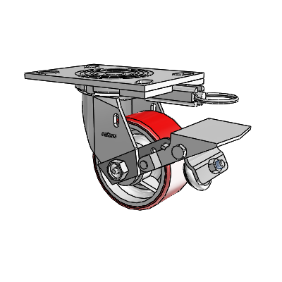 4 Series 2 Inch Wide Top Plate Swivel Caster Caster with 4 x 2 Moldon Polyurethane (Cast Iron Core) Wheel and Tread Lock Brake