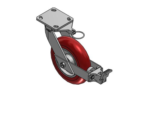 110 Series Kingpinless Top Plate Swivel Caster with 8 x 2 Red Tread on Aluminum Core UA - Magnum Polyurethane (Aluminum Core) Wheel and Face Brake