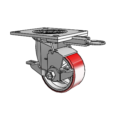 4 Series 2 Inch Wide Top Plate Swivel Caster Caster with 4 x 2 Moldon Polyurethane (Cast Iron Core) Wheel and Top Lock Brake