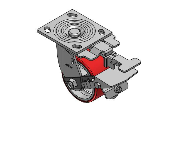 4 Series 2 Inch Wide Top Plate Swivel Caster Caster with 4 x 2 Moldon Polyurethane (Cast Iron Core) Wheel and Tread Lock Brake