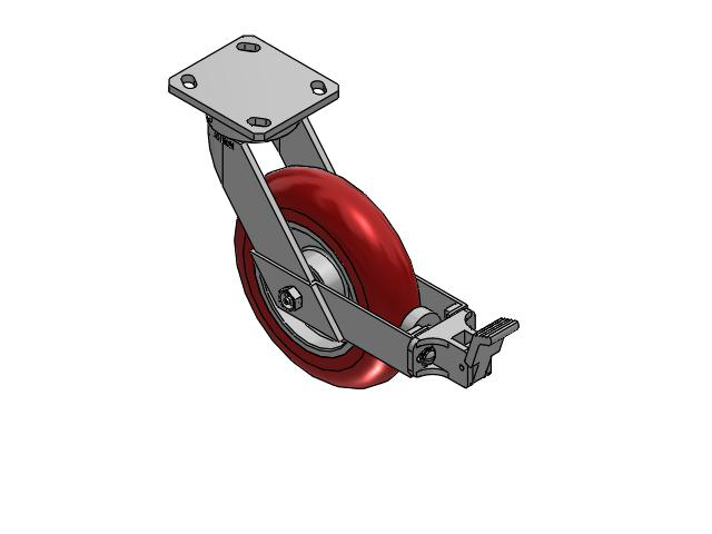 110 Series Kingpinless Top Plate Swivel Caster with 8 x 2 Red Tread on Aluminum Core UA - Magnum Polyurethane (Aluminum Core) Wheel and Face Brake
