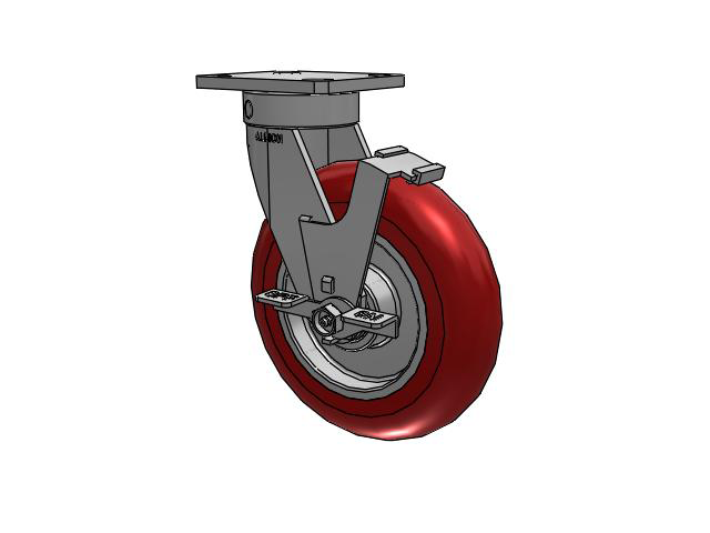 110 Series Kingpinless Top Plate Swivel Caster with 8 x 2 Red Tread on Aluminum Core UA - Magnum Polyurethane (Aluminum Core) Wheel and Face Brake
