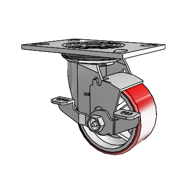 4 Series 2 Inch Wide Top Plate Swivel Caster Caster with 4 x 2 Moldon Polyurethane (Cast Iron Core) Wheel and Top Lock Brake