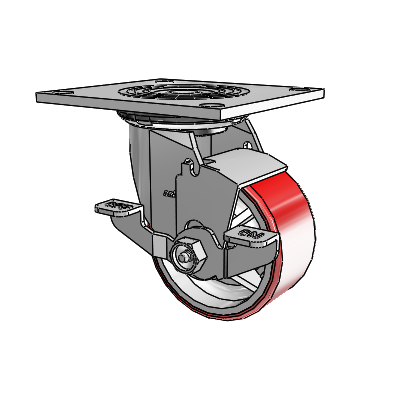 4 Series 2 Inch Wide Top Plate Swivel Caster Caster with 4 x 2 Moldon Polyurethane (Cast Iron Core) Wheel and Top Lock Brake