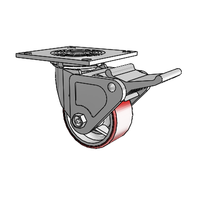 4 Series 2 Inch Wide Top Plate Swivel Caster Caster with 4 x 2 Moldon Polyurethane (Cast Iron Core) Wheel and Tech Lock Brake