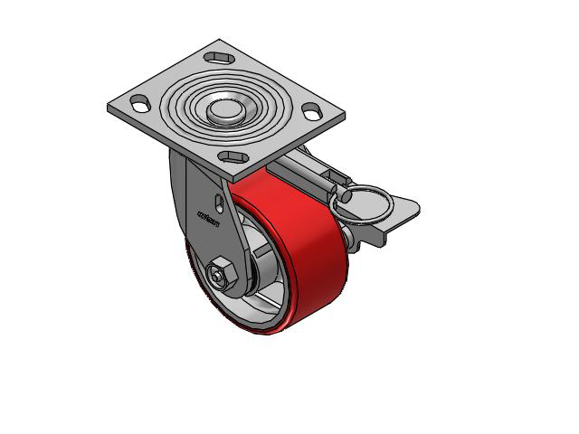 4 Series 2 Inch Wide Top Plate Swivel Caster Caster with 4 x 2 Moldon Polyurethane (Cast Iron Core) Wheel and Side Lock Brake