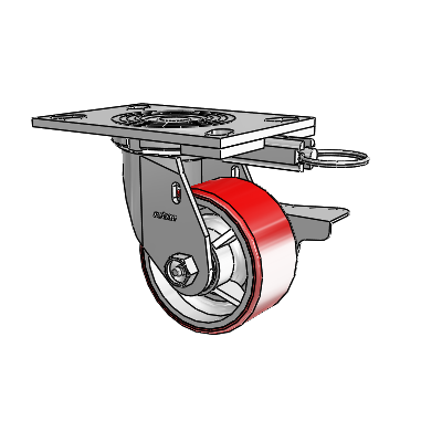 4 Series 2 Inch Wide Top Plate Swivel Caster Caster with 4 x 2 Moldon Polyurethane (Cast Iron Core) Wheel and Side Lock Brake