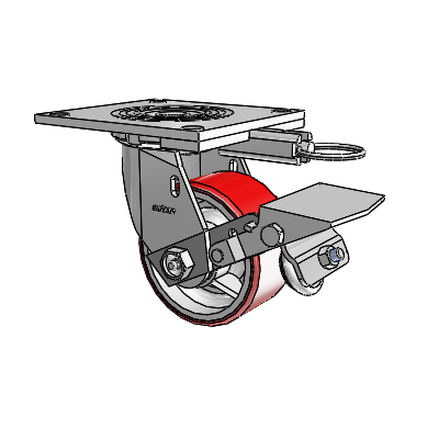 4 Series 2 Inch Wide Top Plate Swivel Caster Caster with 4 x 2 Moldon Polyurethane (Cast Iron Core) Wheel and Tread Lock Brake