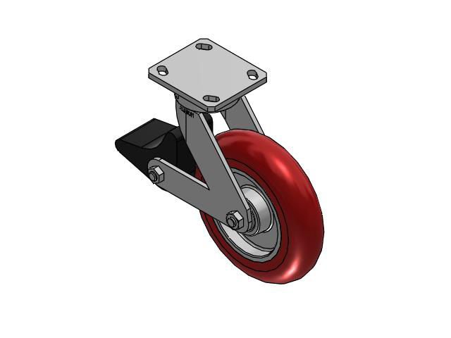 110 Series Kingpinless Top Plate Swivel Caster with 8 x 2 Red Tread on Aluminum Core UA - Magnum Polyurethane (Aluminum Core) Wheel and Poly Lock Integrated Brake