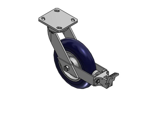 110 Series Kingpinless Top Plate Swivel Caster with 8 x 2 Blue Tread on Aluminum Core UA - Magnum Polyurethane (Aluminum Core) Wheel and Face Brake