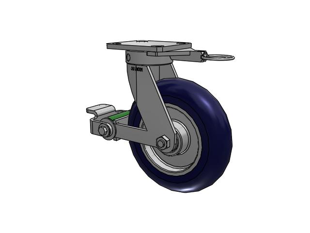 110 Series Kingpinless Top Plate Swivel Caster with 8 x 2 Blue Tread on Aluminum Core UA - Magnum Polyurethane (Aluminum Core) Wheel and Poly Cam Brake