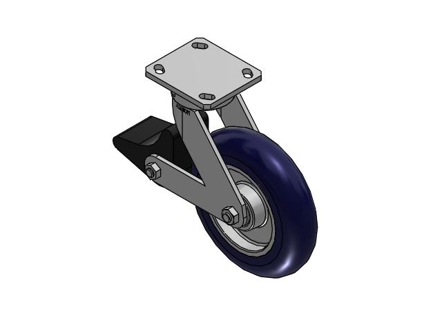 110 Series Kingpinless Top Plate Swivel Caster with 8 x 2 Blue Tread on Aluminum Core UA - Magnum Polyurethane (Aluminum Core) Wheel and Poly Lock Integrated Brake