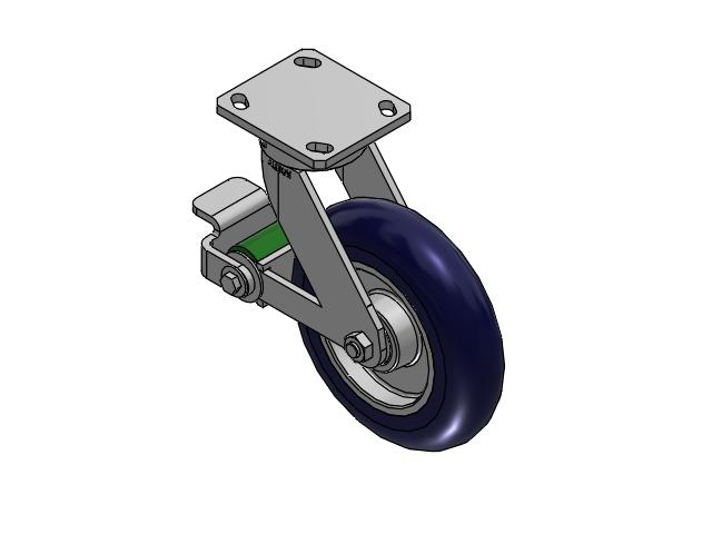110 Series Kingpinless Top Plate Swivel Caster with 8 x 2 Blue Tread on Aluminum Core UA - Magnum Polyurethane (Aluminum Core) Wheel and Poly Cam Brake