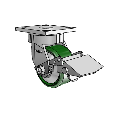 4 Series Kingpinless Casters Top Plate Swivel Caster with 4 x 2 Cast Iron wheel and Tread Lock Brake
