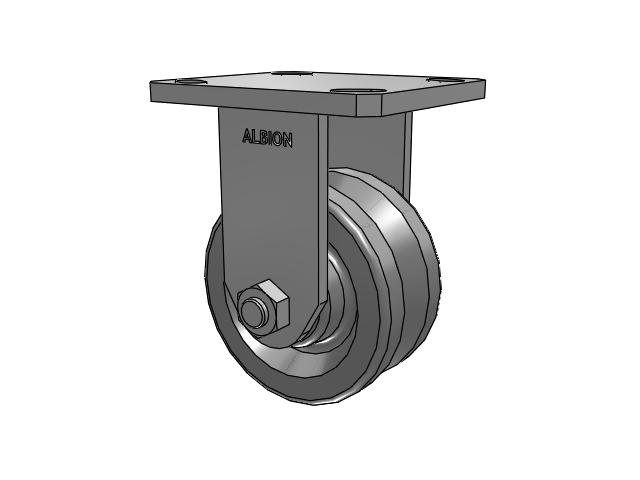 110 Series Kingpinless Top Plate Rigid Caster with 4 x 2 Silver Enamel Paint VG - Cast Iron V-Groove Wheel