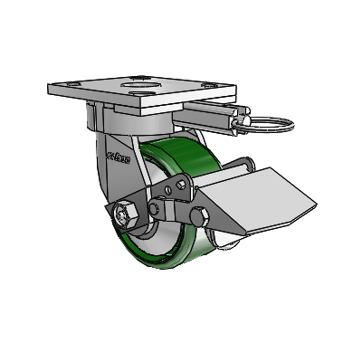 4 Series Kingpinless Casters Top Plate Swivel Caster with 4 x 2 Cast Iron wheel and Tread Lock Brake
