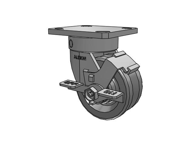 110 Series Kingpinless Top Plate Swivel Caster with 4 x 2 Silver Enamel Paint VG - Cast Iron V-Groove Wheel and Face Brake