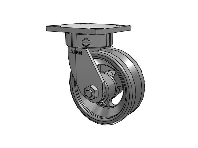 110 Series Kingpinless Top Plate Swivel Caster with 5 x 2 Silver Enamel Paint VG - Cast Iron V-Groove Wheel