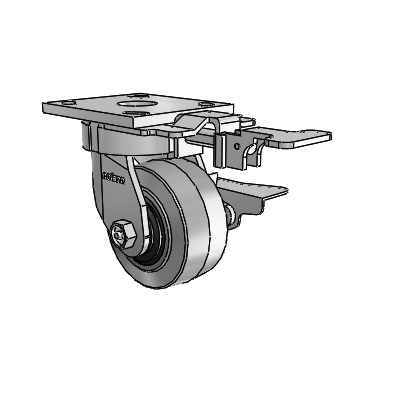 4 Series Kingpinless Casters Top Plate Swivel Caster with 4 x 2 Performa Rubber (Flat/Conductive) wheel and Side Lock Brake