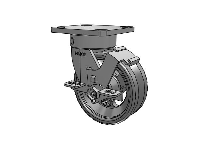 110 Series Kingpinless Top Plate Swivel Caster with 5 x 2 Silver Enamel Paint VG - Cast Iron V-Groove Wheel and Face Brake