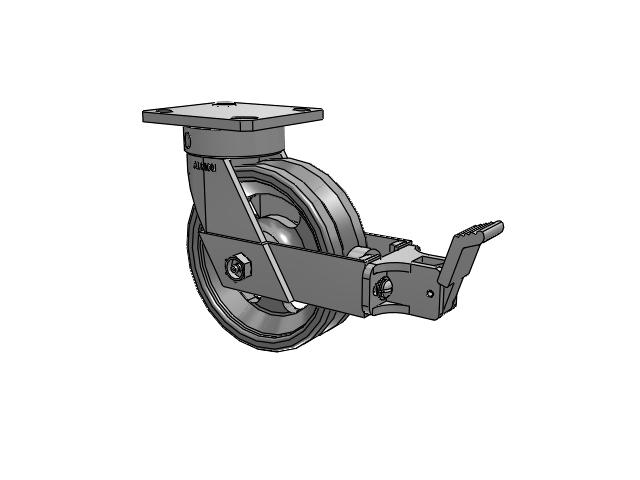 110 Series Kingpinless Top Plate Swivel Caster with 6 x 2 Silver Enamel Paint VG - Cast Iron V-Groove Wheel and Face Brake