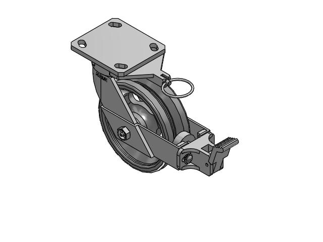110 Series Kingpinless Top Plate Swivel Caster with 6 x 2 Silver Enamel Paint VG - Cast Iron V-Groove Wheel and Face Brake