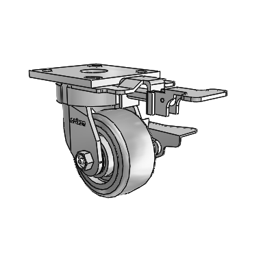 4 Series Kingpinless Casters Top Plate Swivel Caster with 4 x 2 Trans-forma (Flat) wheel and Side Lock Brake