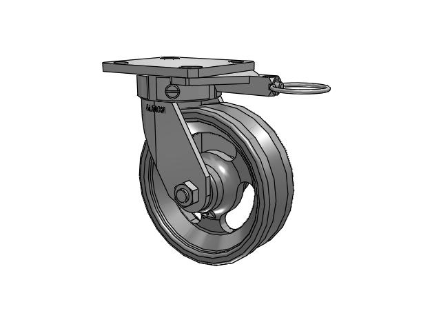110 Series Kingpinless Top Plate Swivel Caster with 6 x 2 Silver Enamel Paint VG - Cast Iron V-Groove Wheel