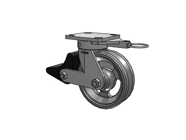 110 Series Kingpinless Top Plate Swivel Caster with 6 x 2 Silver Enamel Paint VG - Cast Iron V-Groove Wheel and Poly Lock Integrated Brake
