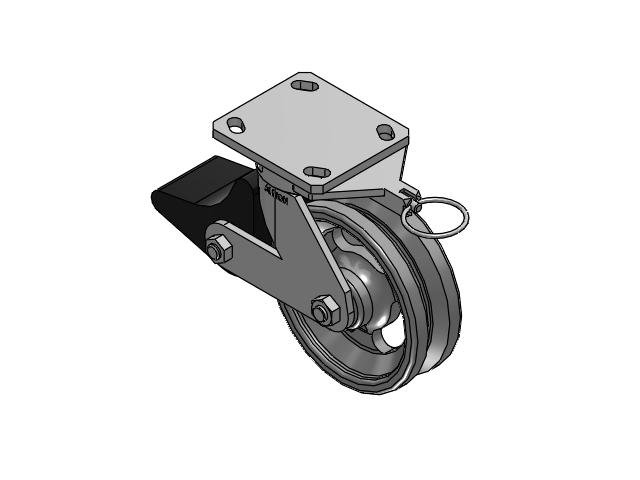 110 Series Kingpinless Top Plate Swivel Caster with 6 x 2 Silver Enamel Paint VG - Cast Iron V-Groove Wheel and Poly Lock Integrated Brake