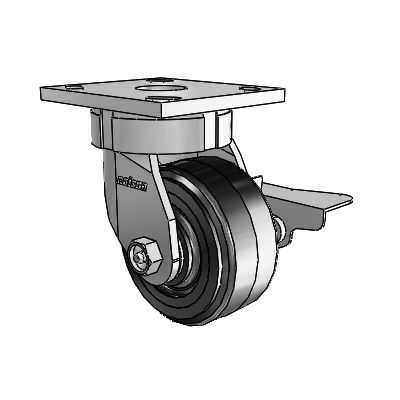 4 Series Kingpinless Casters Top Plate Swivel Caster with 4 x 2 MR - Moldon Rubber (Cast Iron Core) wheel and Side Lock Brake