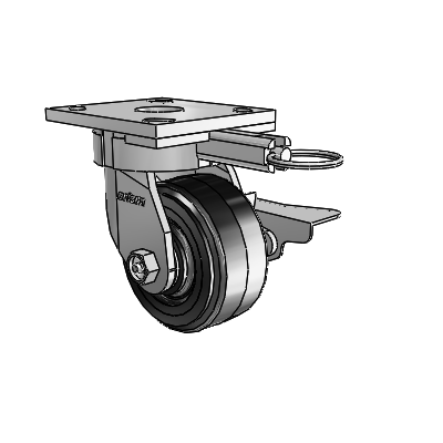 4 Series Kingpinless Casters Top Plate Swivel Caster with 4 x 2 MR - Moldon Rubber (Cast Iron Core) wheel and Side Lock Brake