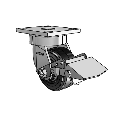 4 Series Kingpinless Casters Top Plate Swivel Caster with 4 x 2 MR - Moldon Rubber (Cast Iron Core) wheel and Tread Lock Brake